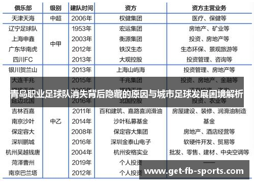 青岛职业足球队消失背后隐藏的原因与城市足球发展困境解析
