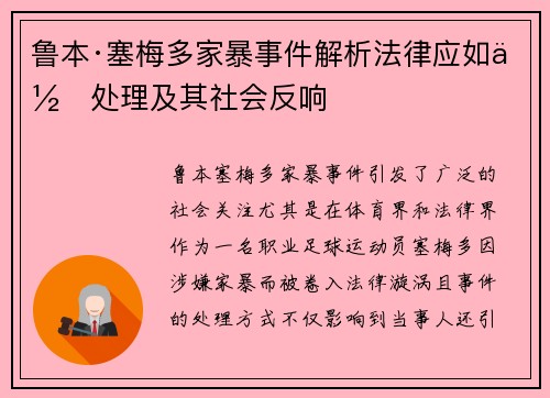 鲁本·塞梅多家暴事件解析法律应如何处理及其社会反响